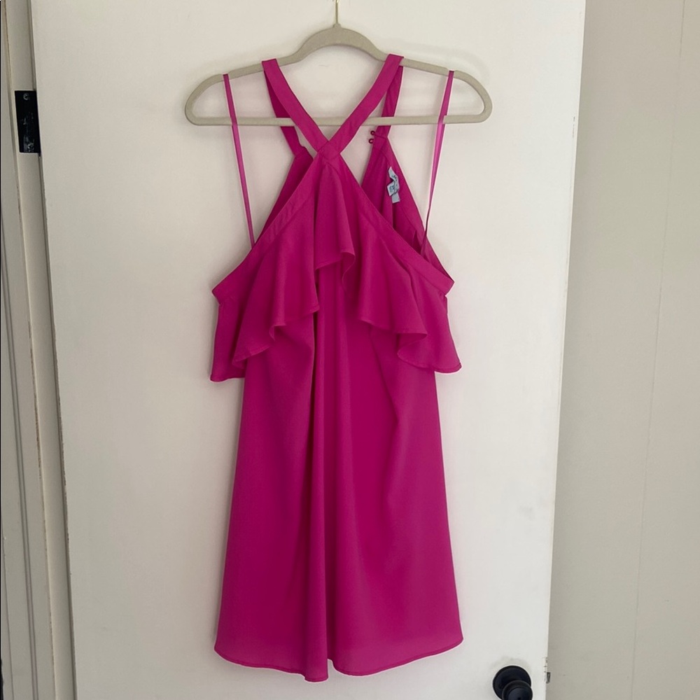 She + Sky Pink Ruffle Midi Dress